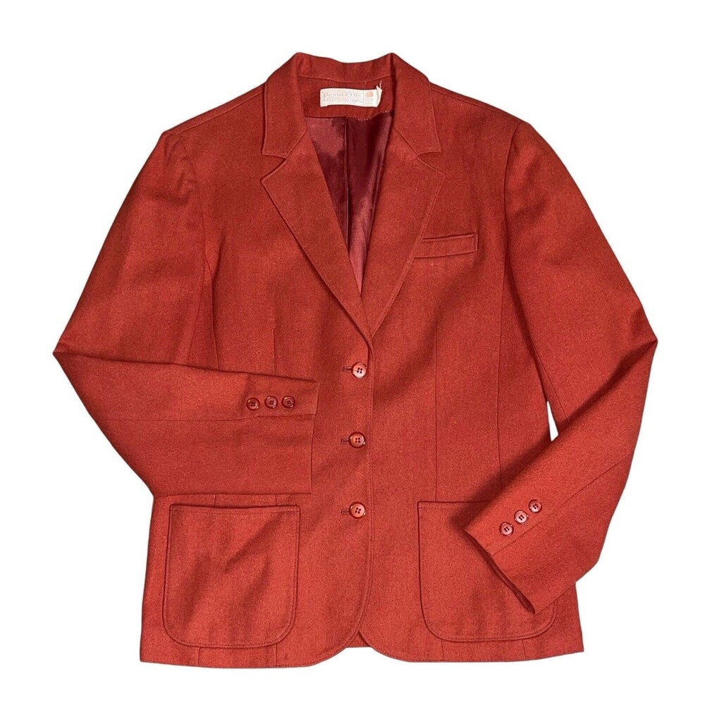 Pendleton Women’s 12 Brick Red Wool Single Breasted Blazer Vintage 1960s Jacket